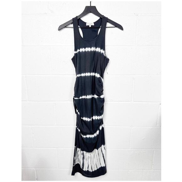 Michael Stars Tie‎ Dye Midi Tank Dress Gray White Ruched Size Large - Picture 2 of 8